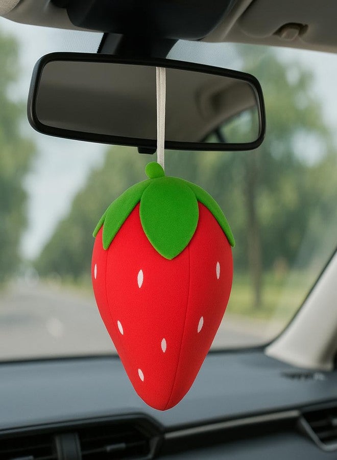 DTR Creation Plush Strawberry Soft Toy - 25 cm Cute Hanging Car & Home Decoration | Soft & Huggable Cushion Pillow for Kids & Adults | Fruit Shape Stuffed Toy for Play, Gift & Comfort - Image 3